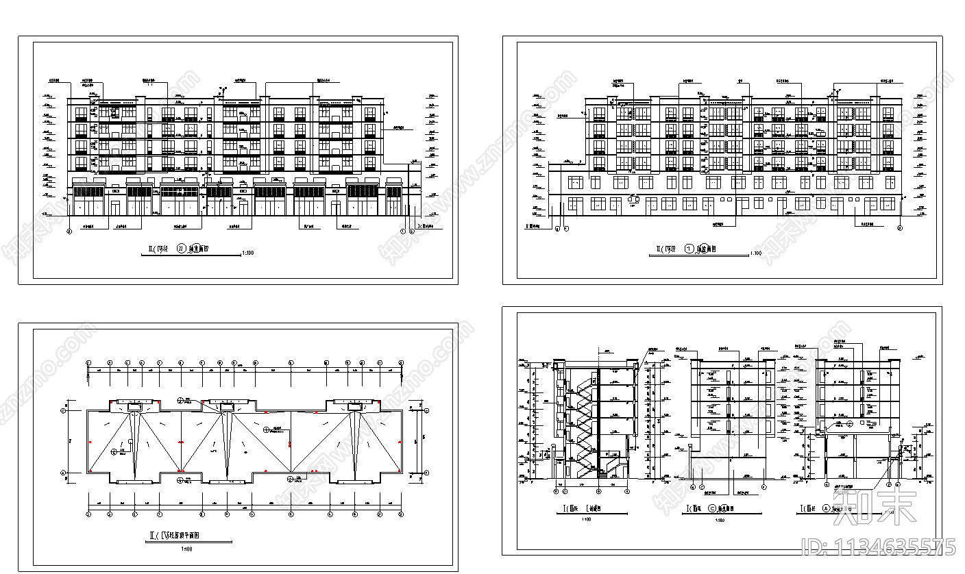 住宅小区多层住宅建筑cad施工图下载【ID:1134635575】