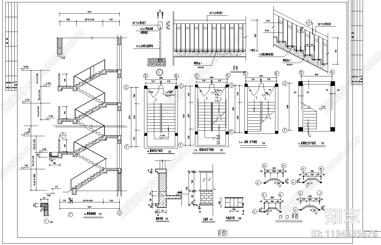 江南住宅全套建筑cad施工图下载【ID:1134635676】