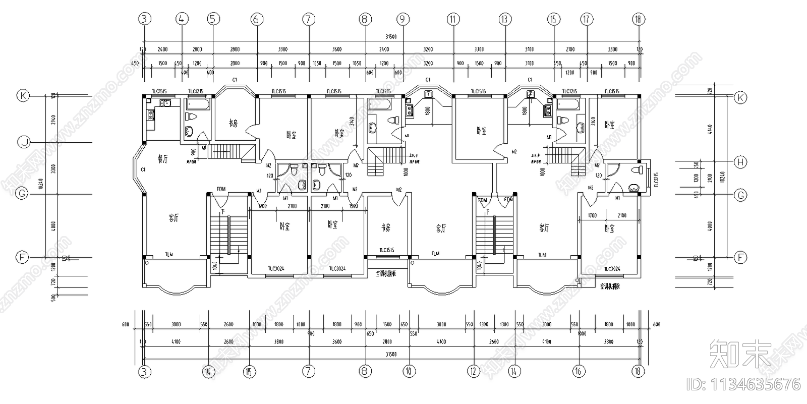 江南住宅全套建筑cad施工图下载【ID:1134635676】