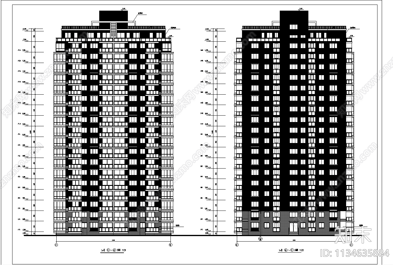 金海岸高层住宅建筑cad施工图下载【ID:1134635884】