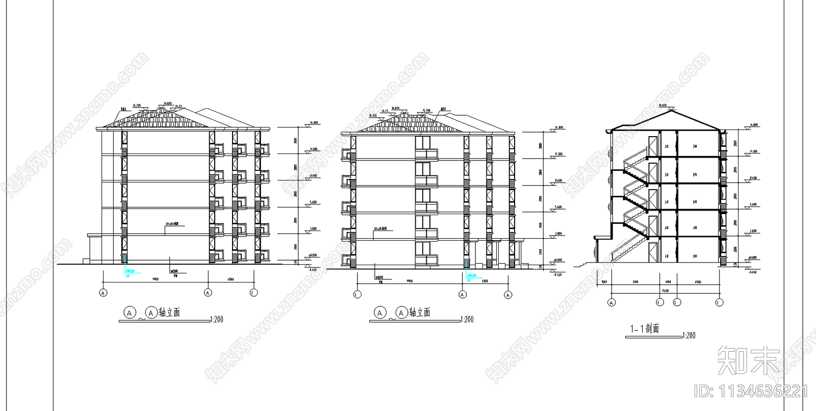 联排住宅建筑cad施工图下载【ID:1134636221】