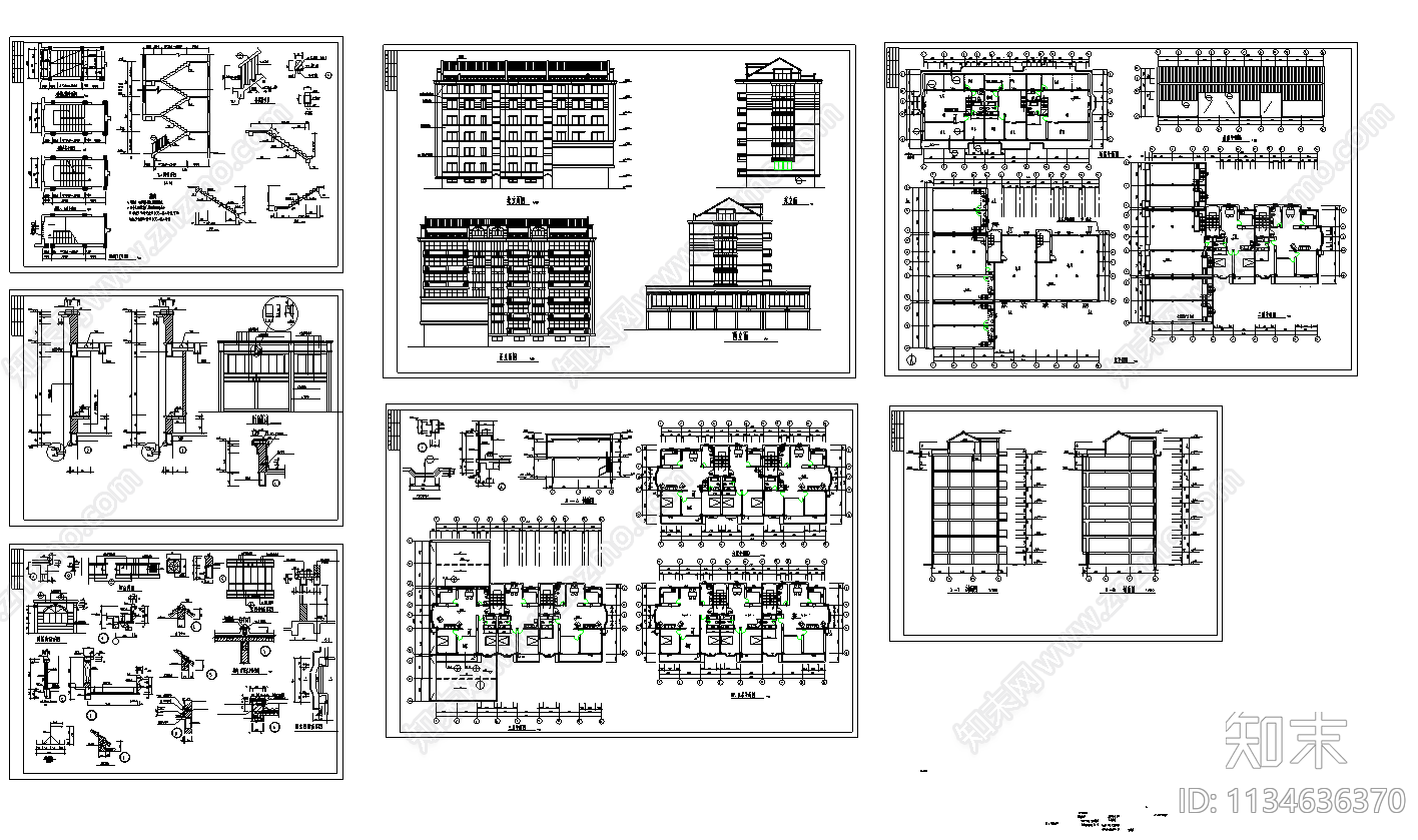 六层商住楼建筑cad施工图下载【ID:1134636370】