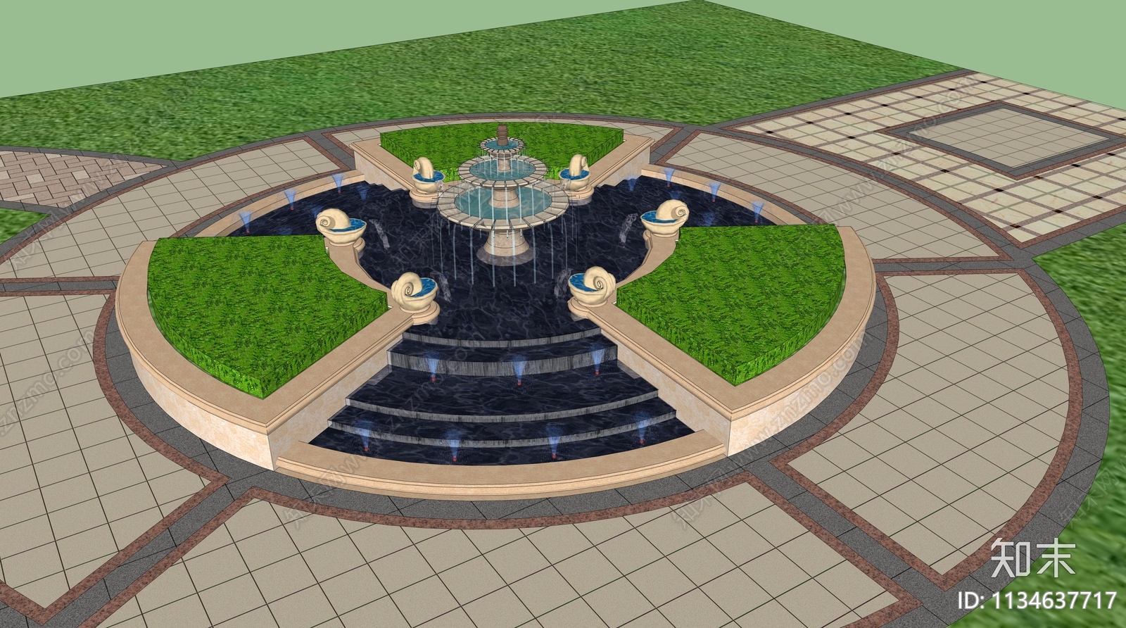欧式喷泉圆形跌水水景施工图施工图下载【ID:1134637717】