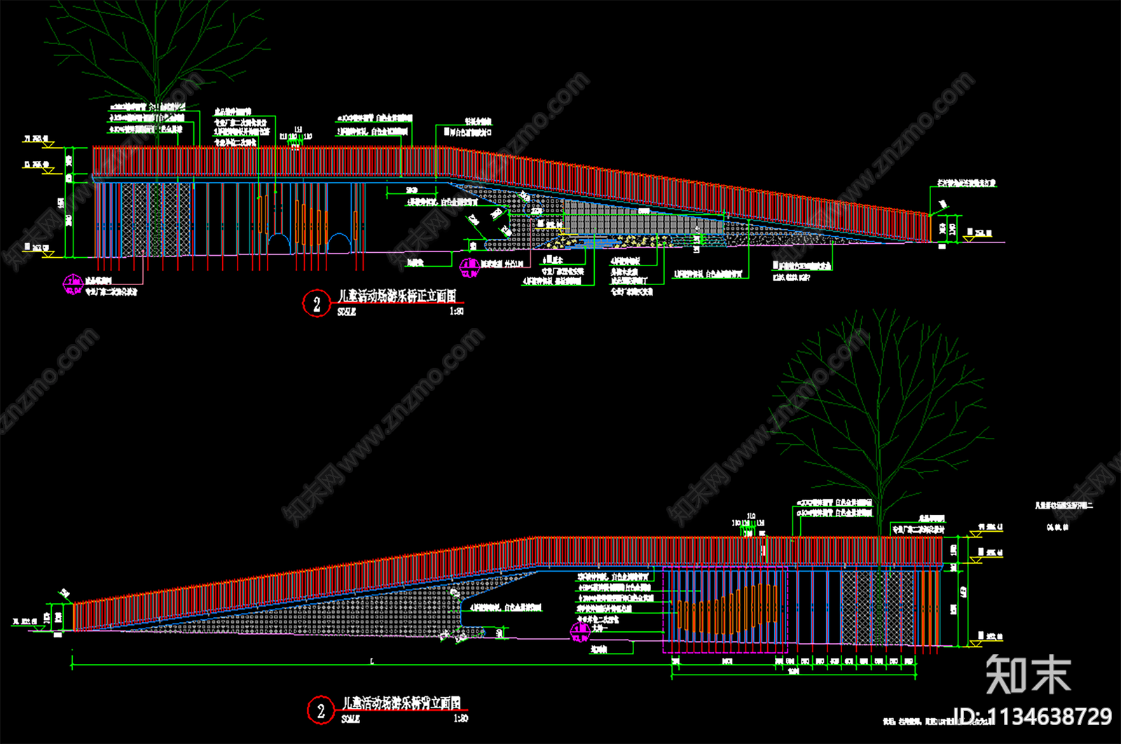 儿童活动场游乐桥详图cad施工图下载【ID:1134638729】