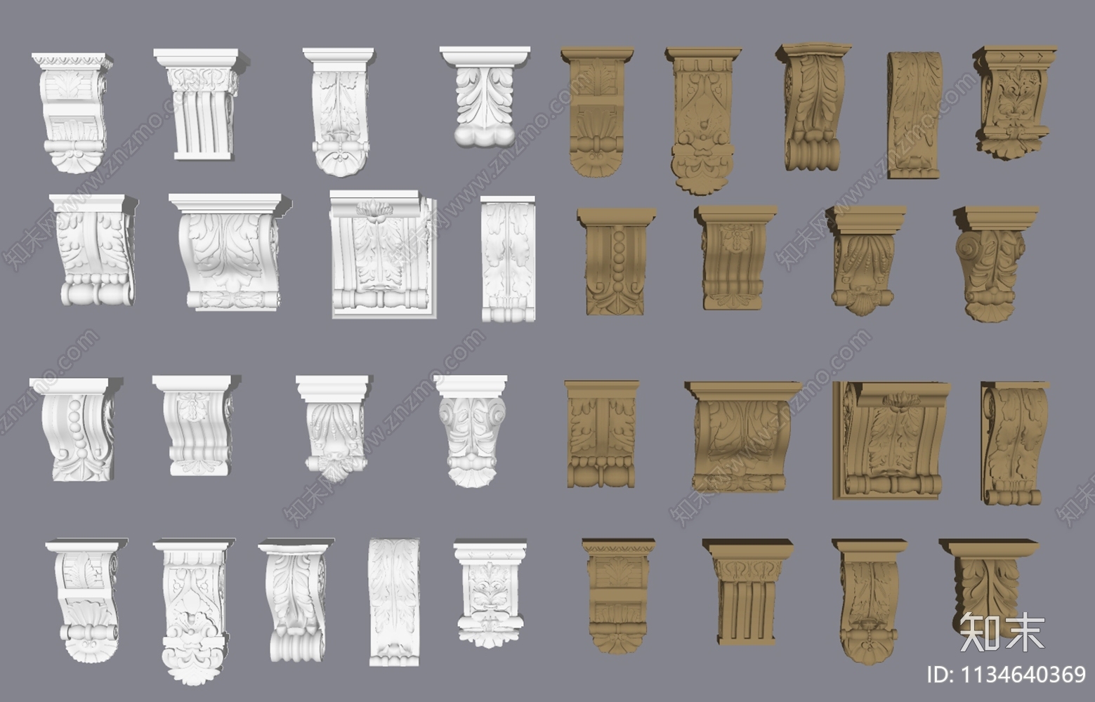 欧式石膏柱头金属柱头组合SU模型下载【ID:1134640369】