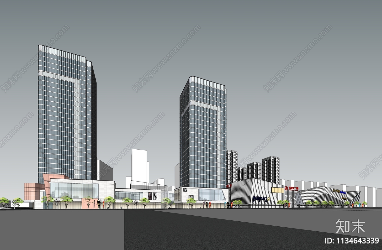 现代万达商业裙楼SU模型下载【ID:1134643339】