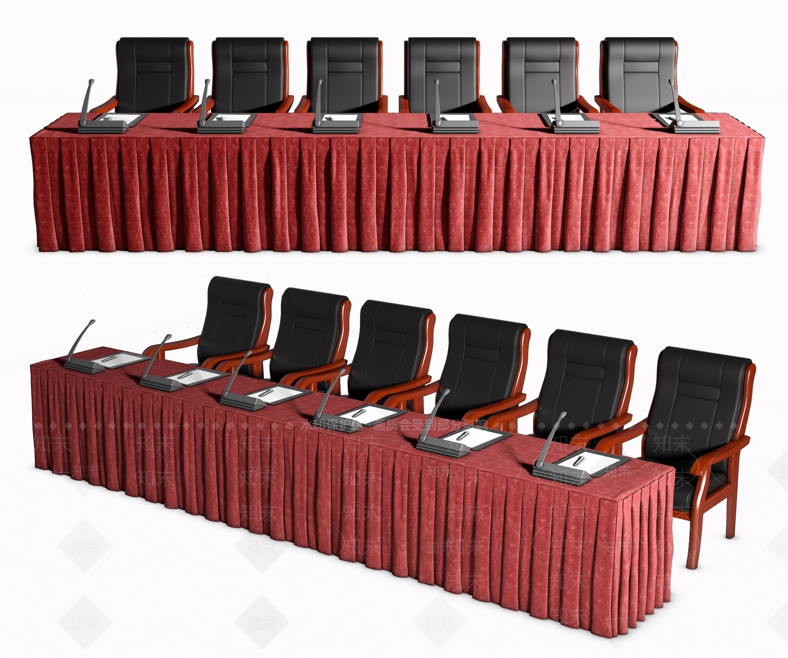 现代百褶布会议桌椅SU模型下载【ID:1134643812】
