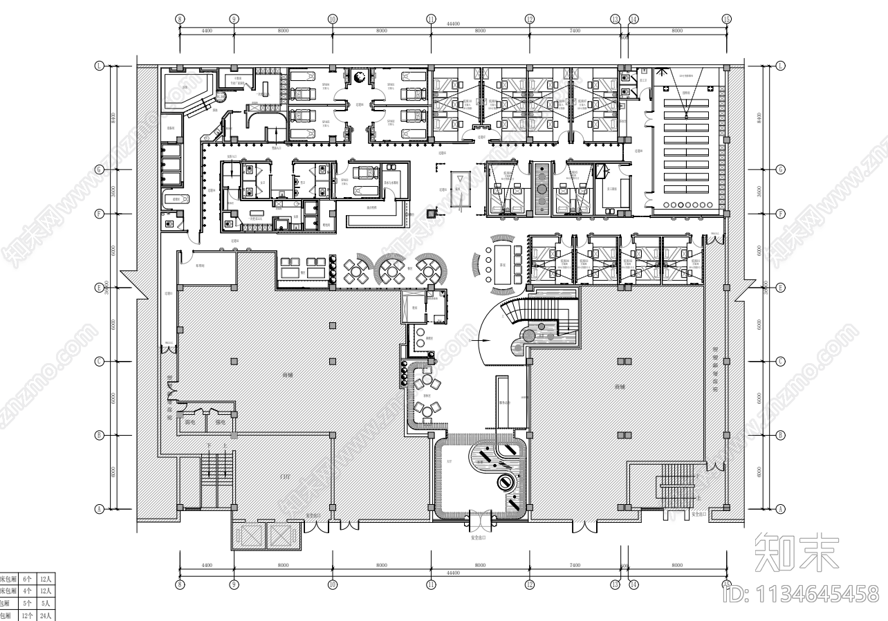 足浴会所cad施工图下载【ID:1134645458】