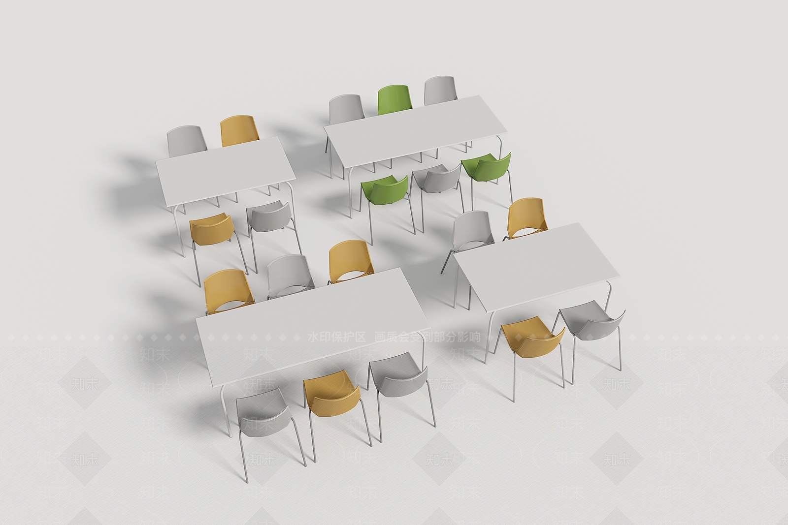 现代员工食堂餐桌椅组合3D模型下载【ID:1134650808】