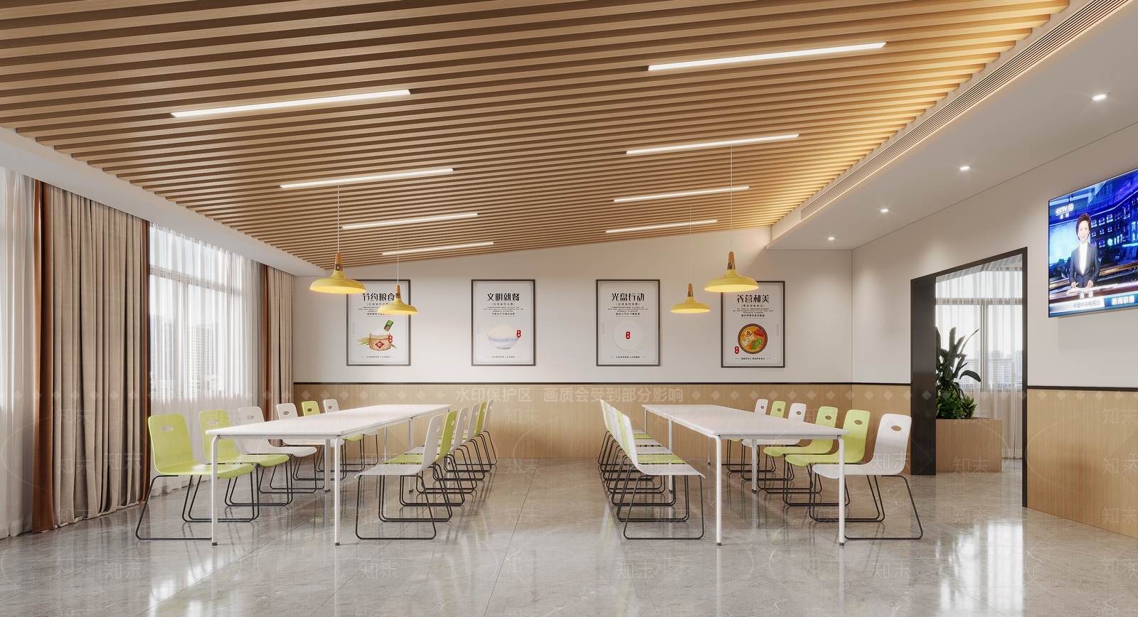 现代员工食堂3D模型下载【ID:1134651067】