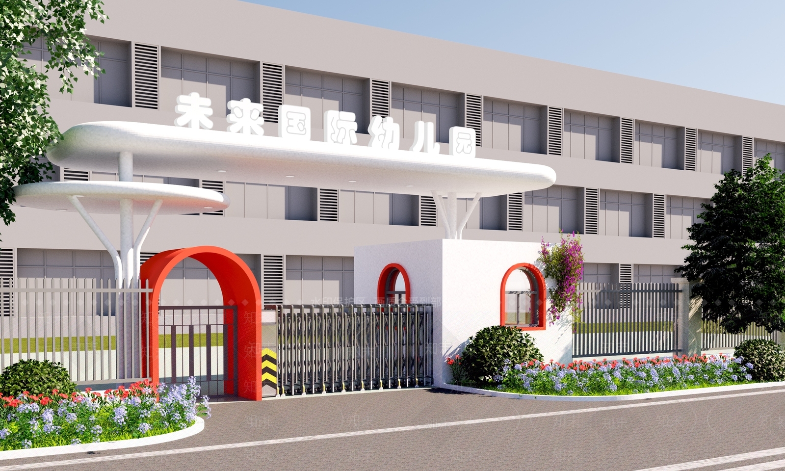 现代学校入口大门3D模型下载【ID:1134651441】