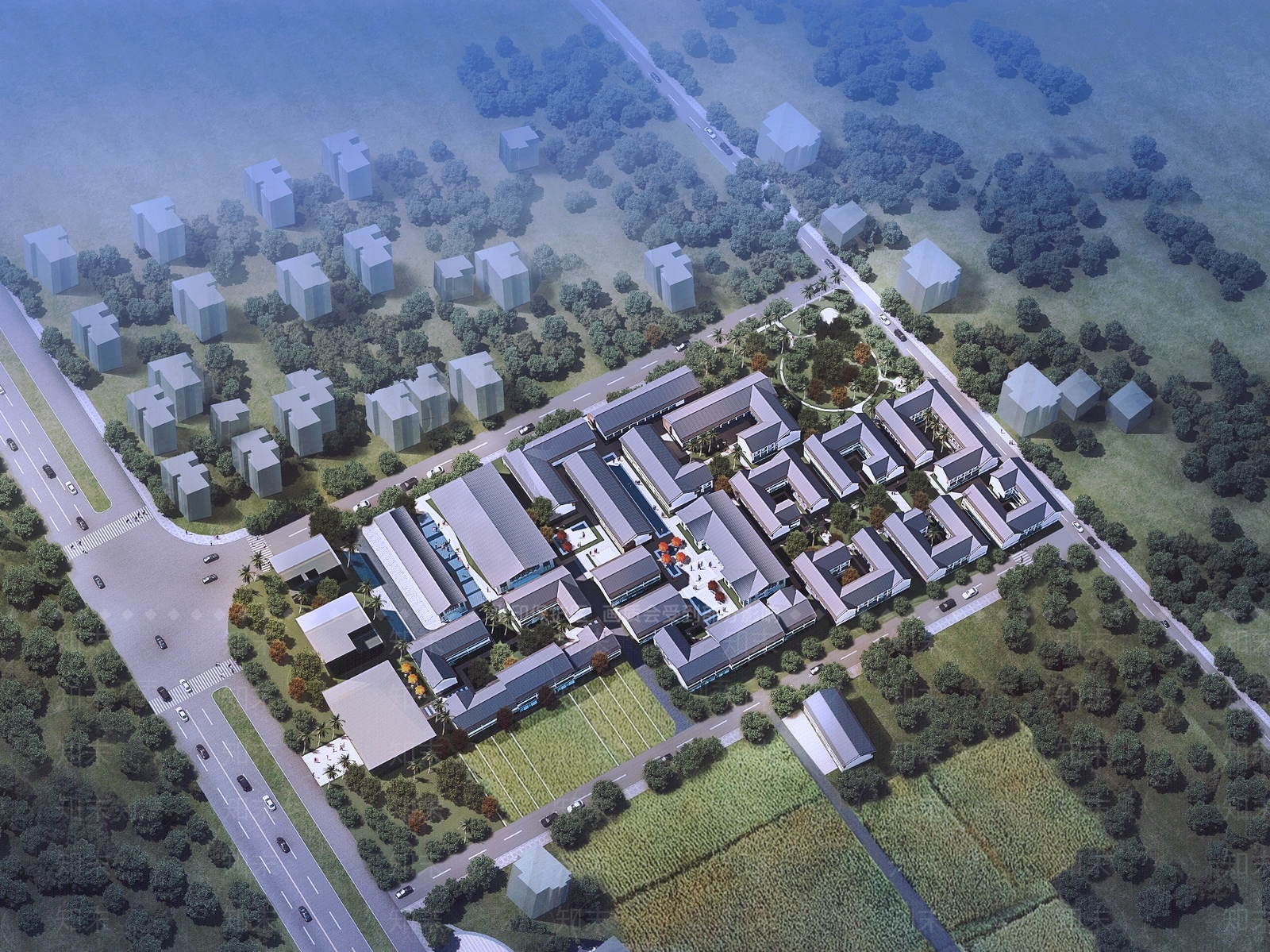 新中式民宿建筑SU模型下载【ID:1134667407】