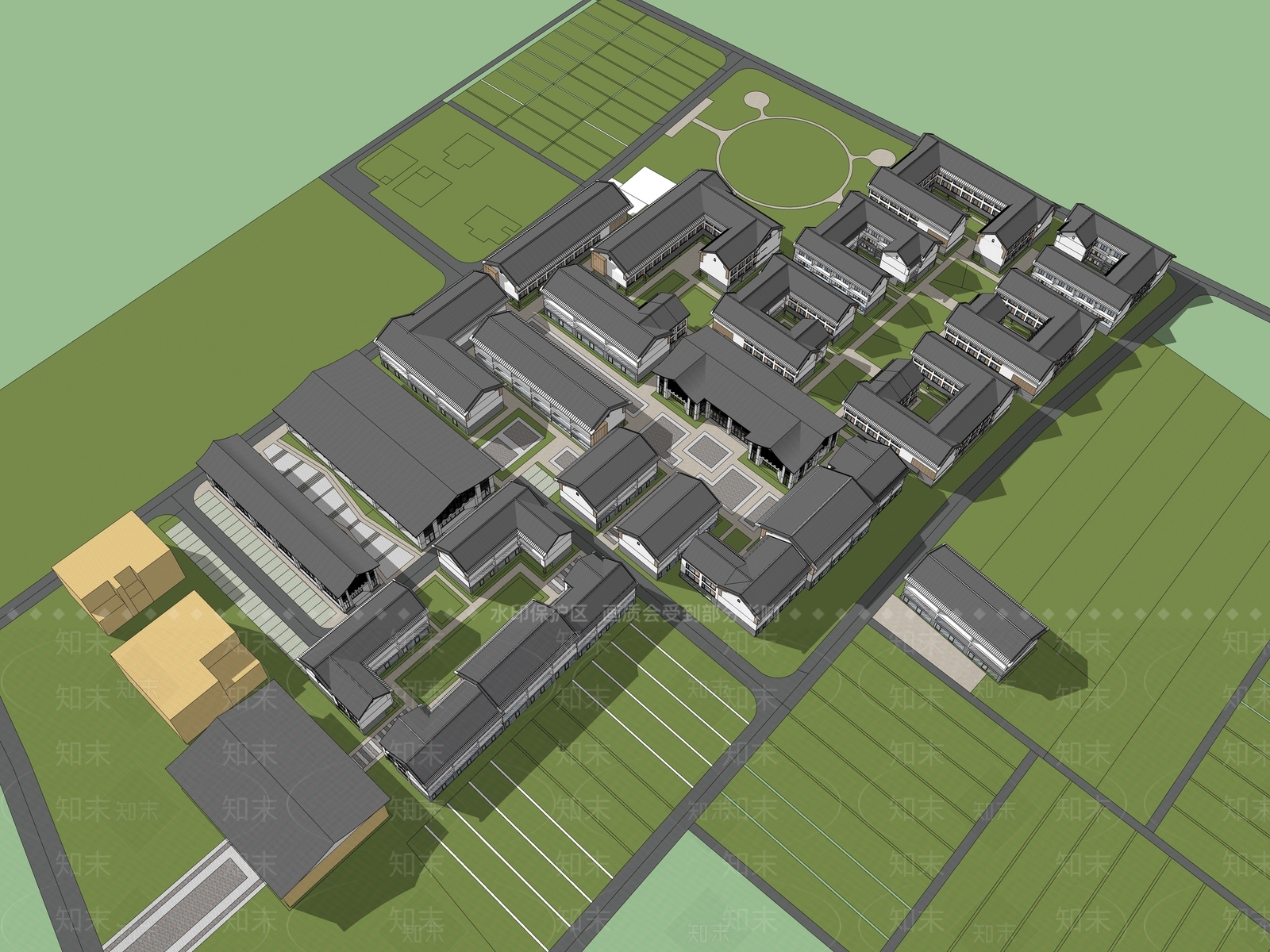 新中式民宿建筑SU模型下载【ID:1134667407】