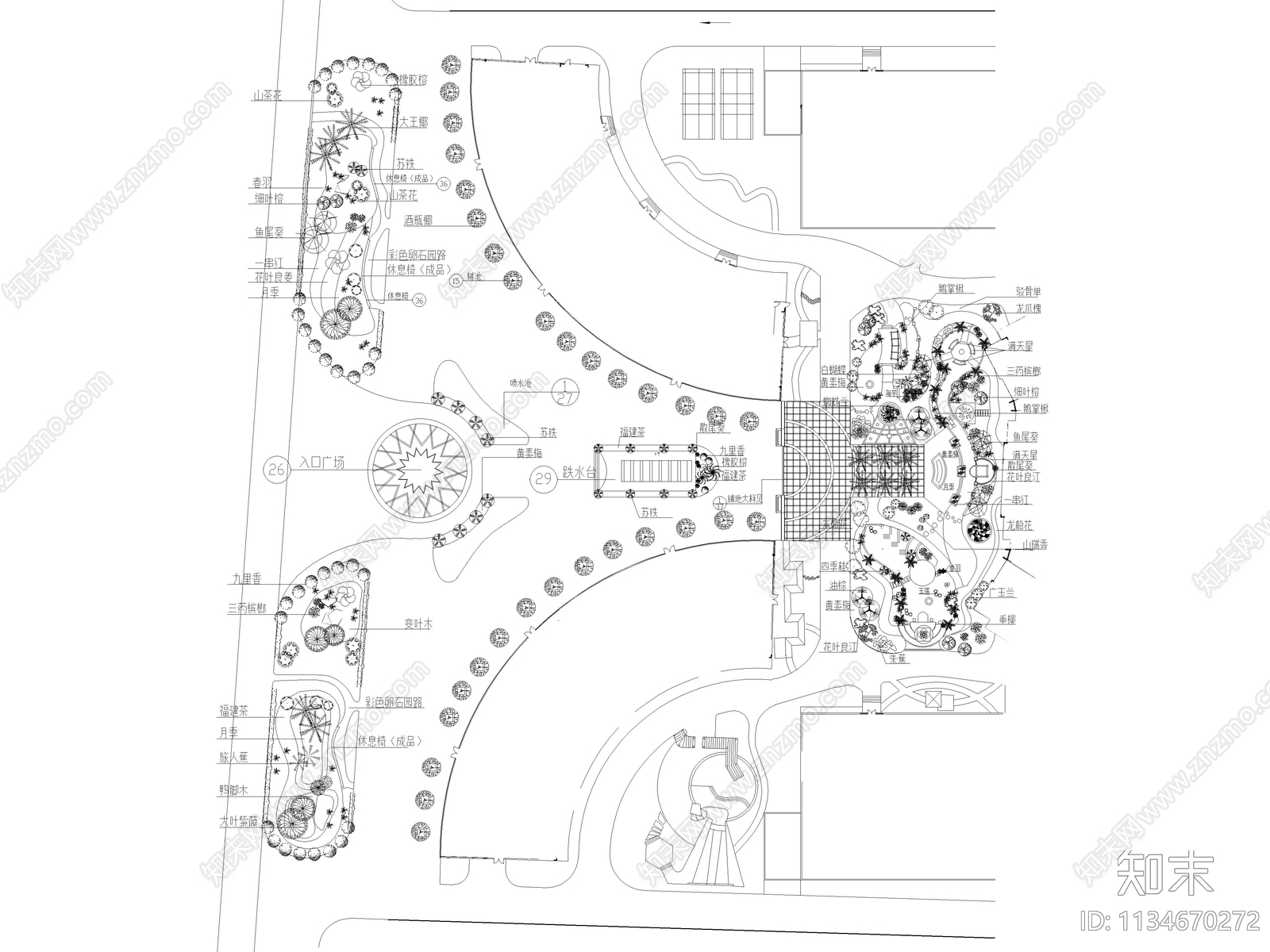 110套公园广场景观绿化平面图cad施工图下载【ID:1134670272】