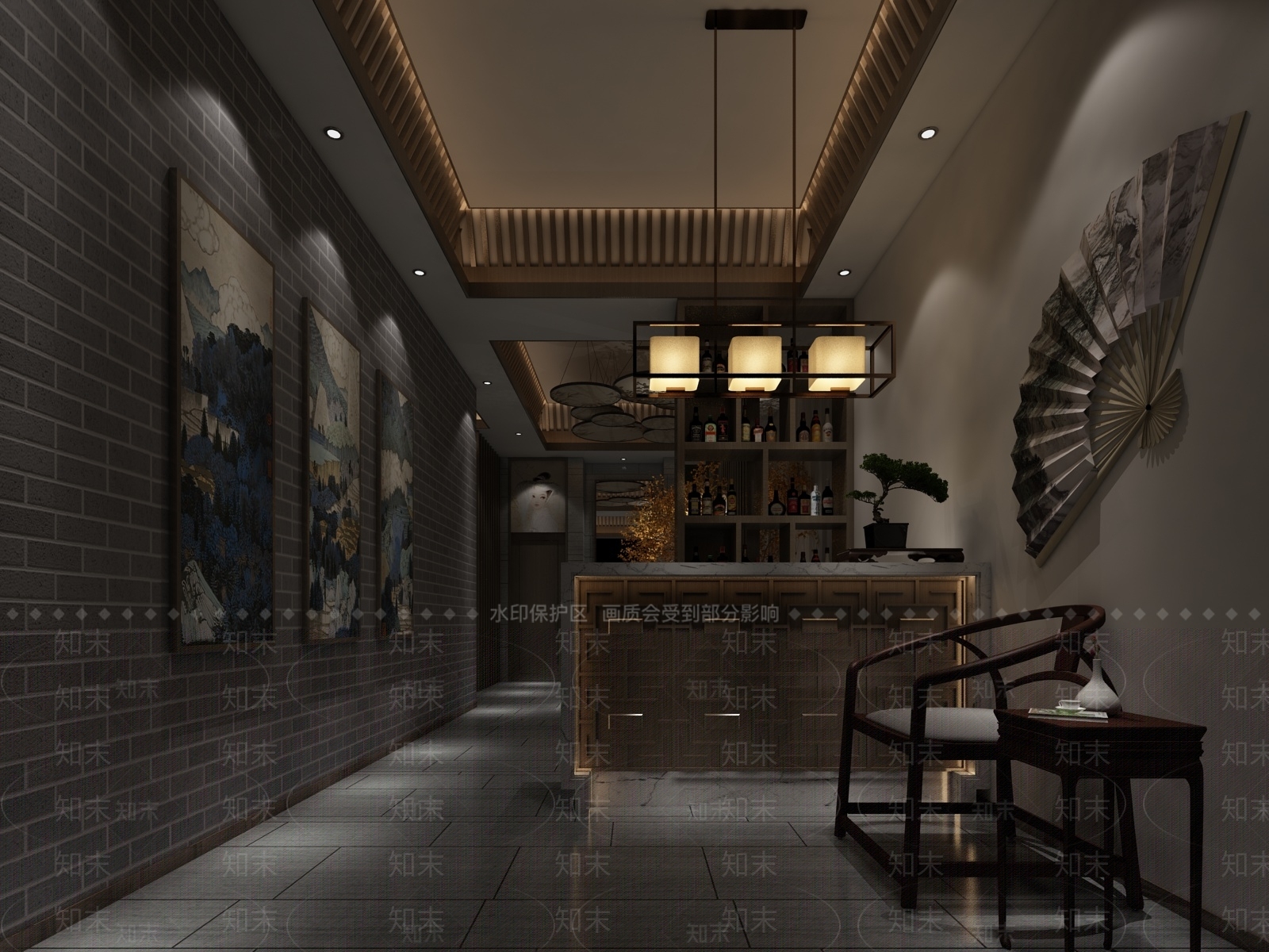 新中式中餐厅前台3D模型下载【ID:1134676483】_知末3d模型网