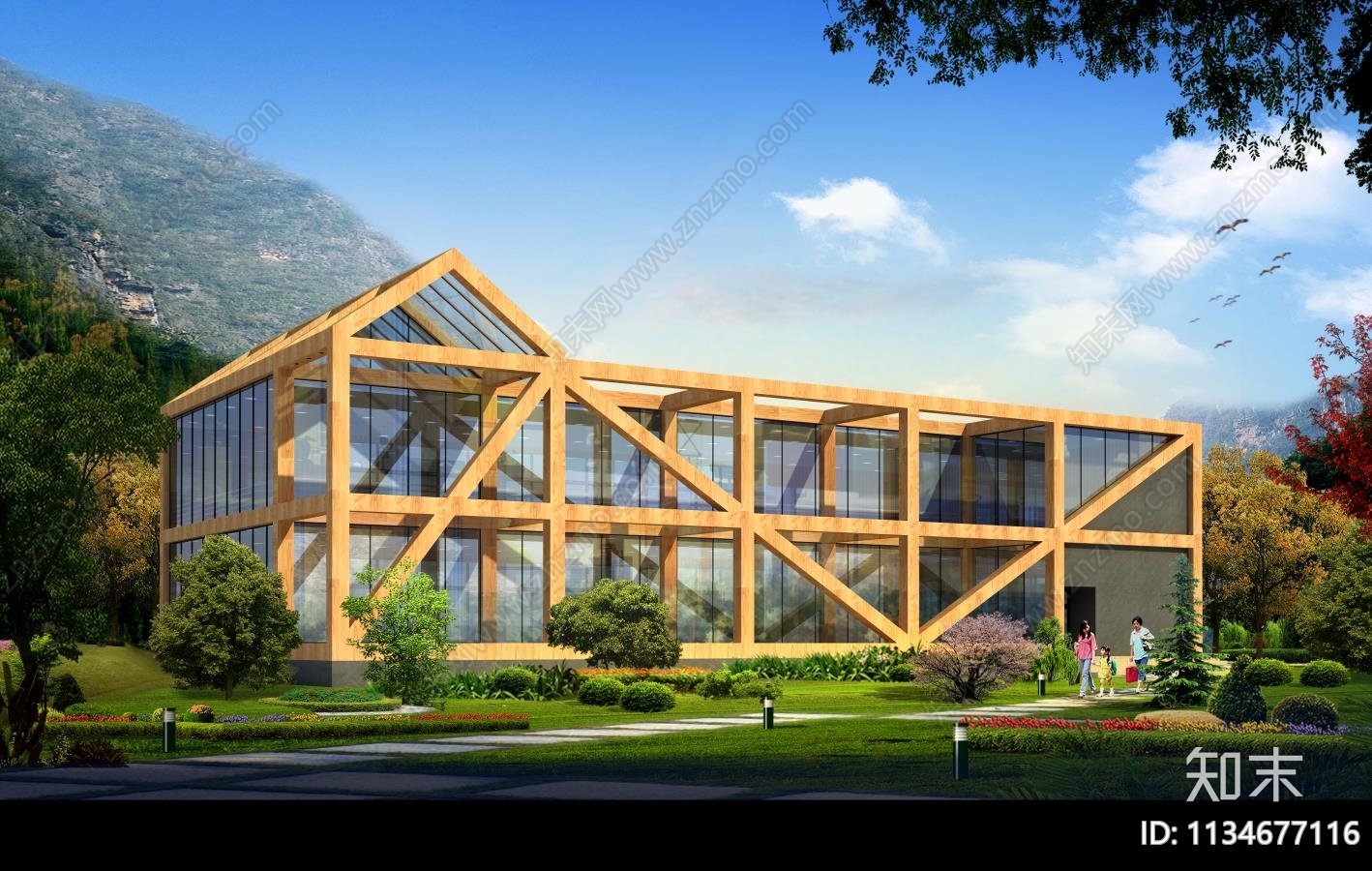 木工餐厅建筑效果图施工图下载【ID:1134677116】