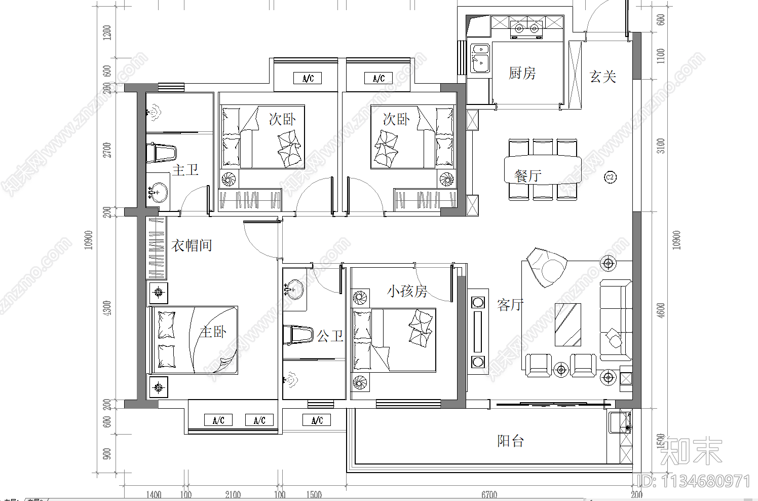 中式平层家装效果图cad施工图下载【ID:1134680971】