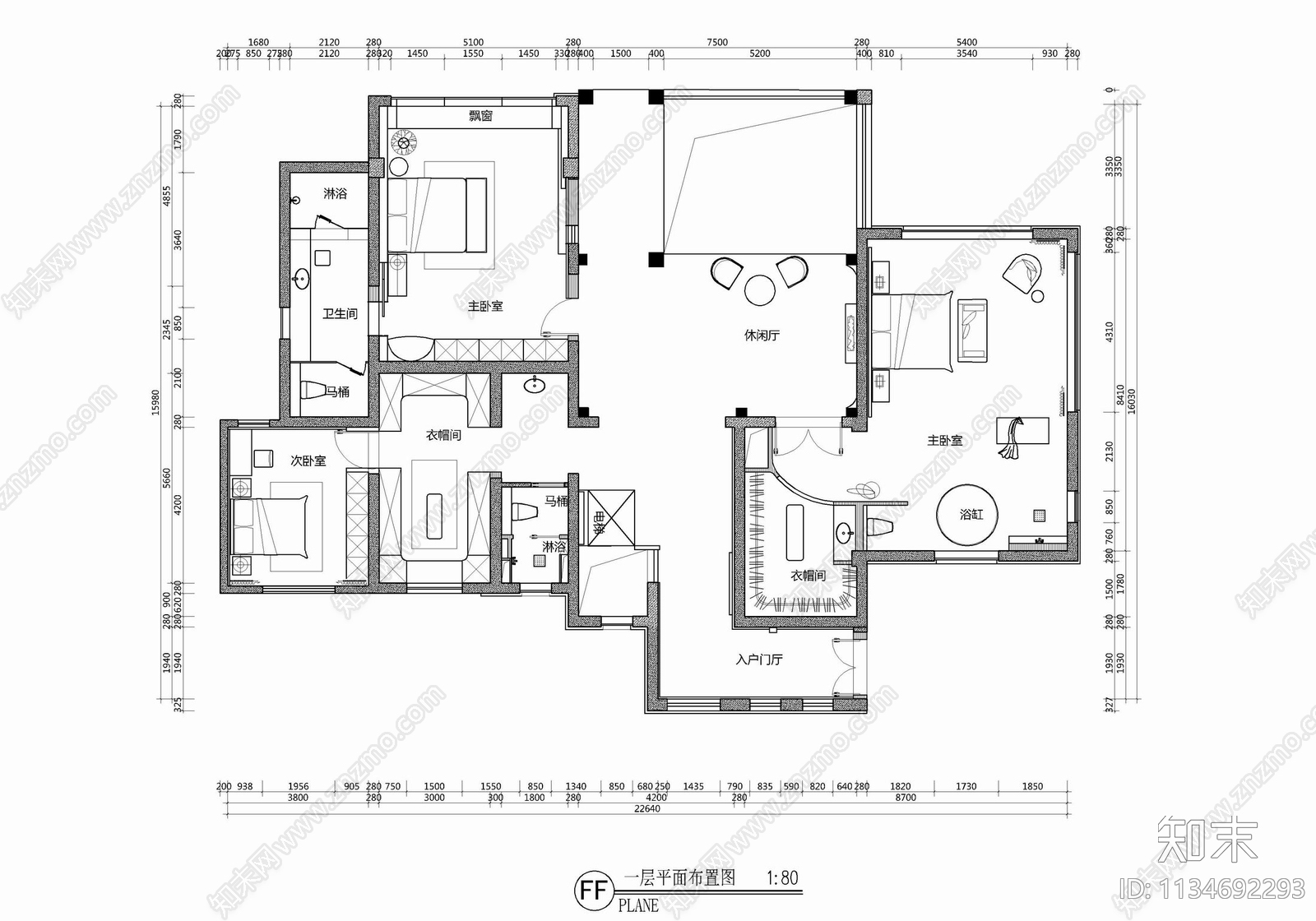 现代简约别墅室内cad施工图下载【ID:1134692293】