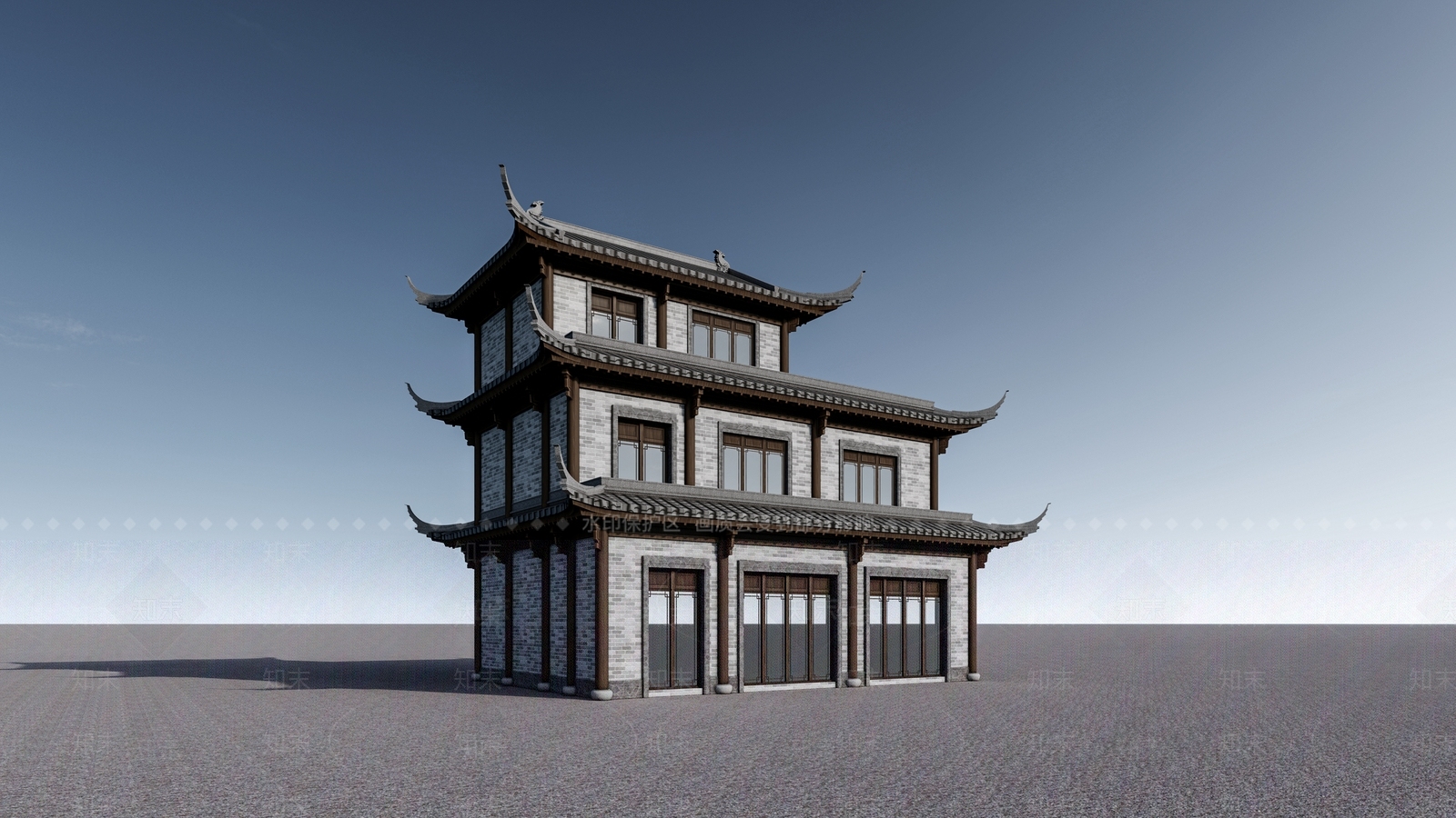中式古建筑SU模型下载【ID:1134699835】