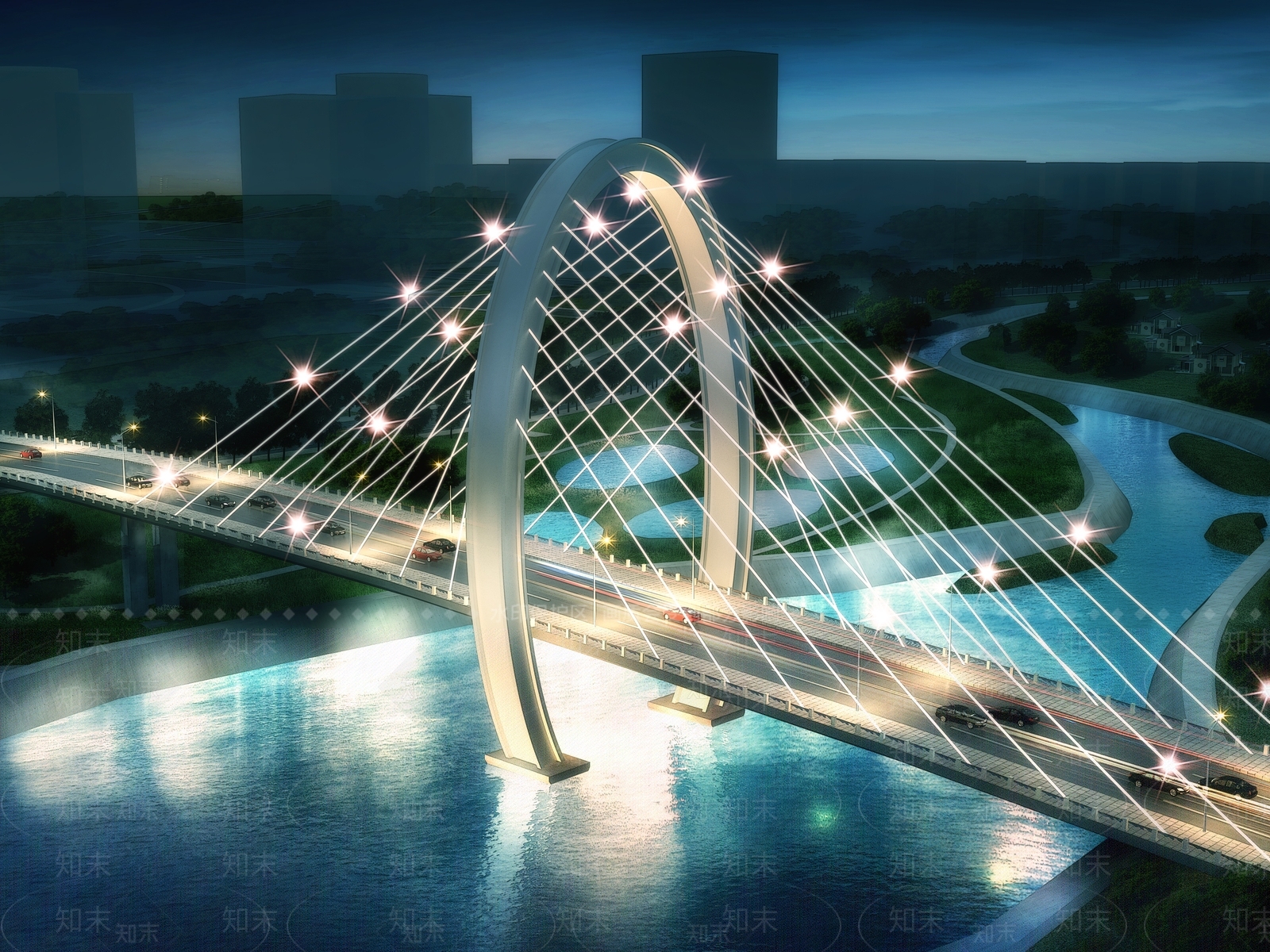 现代跨河大桥3D模型下载【ID:1134703502】
