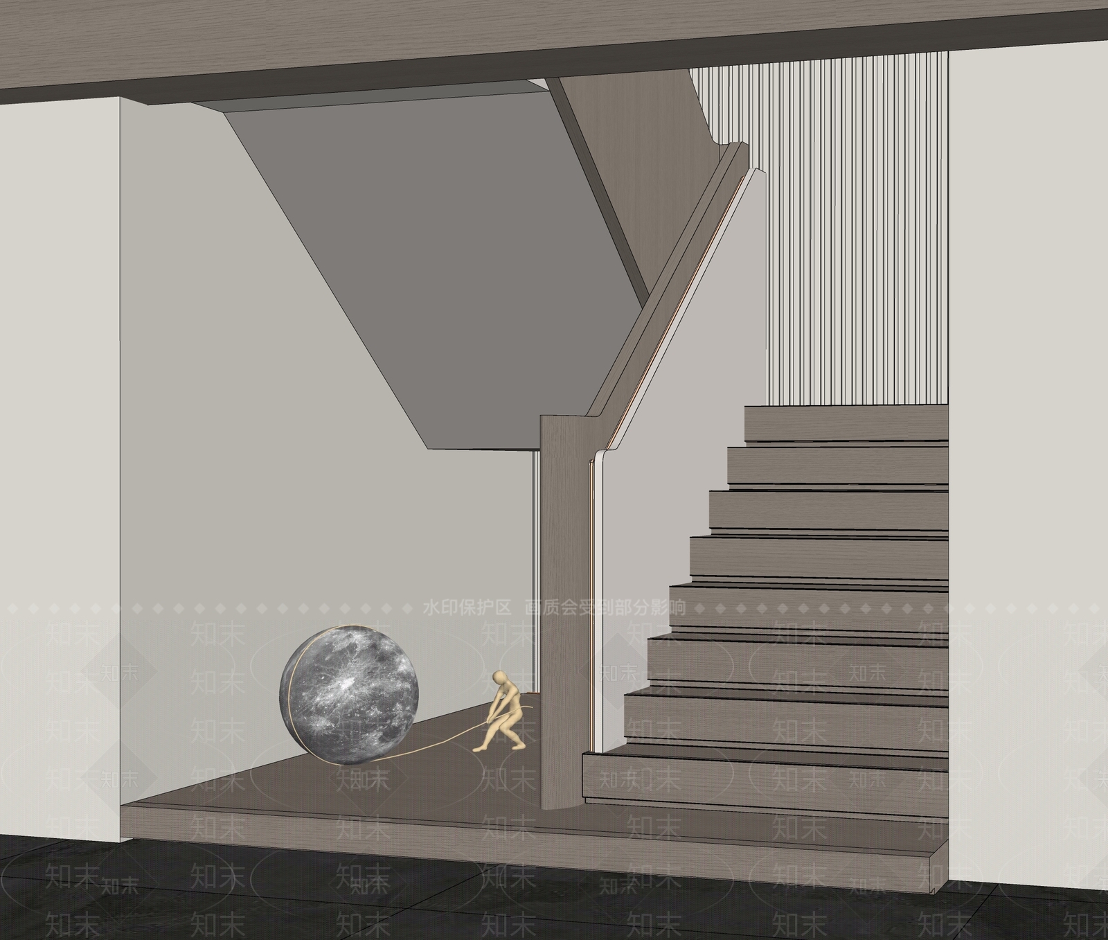 现代楼梯间SU模型下载【ID:1134702989】