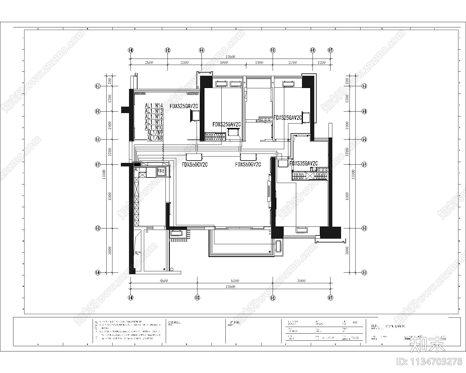 平层家装样板间电气施工图下载【ID:1134703278】