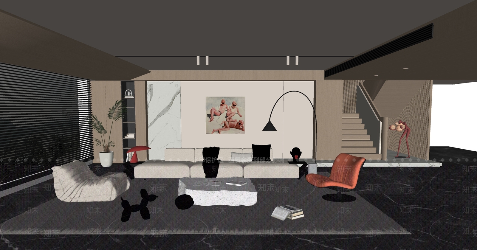 现代别墅客厅SU模型下载【ID:1134717451】