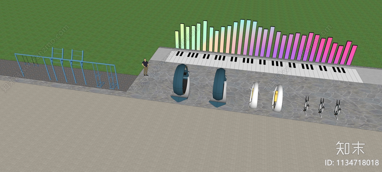 户外地面互动钢琴互动单车SU模型下载【ID:1134718018】