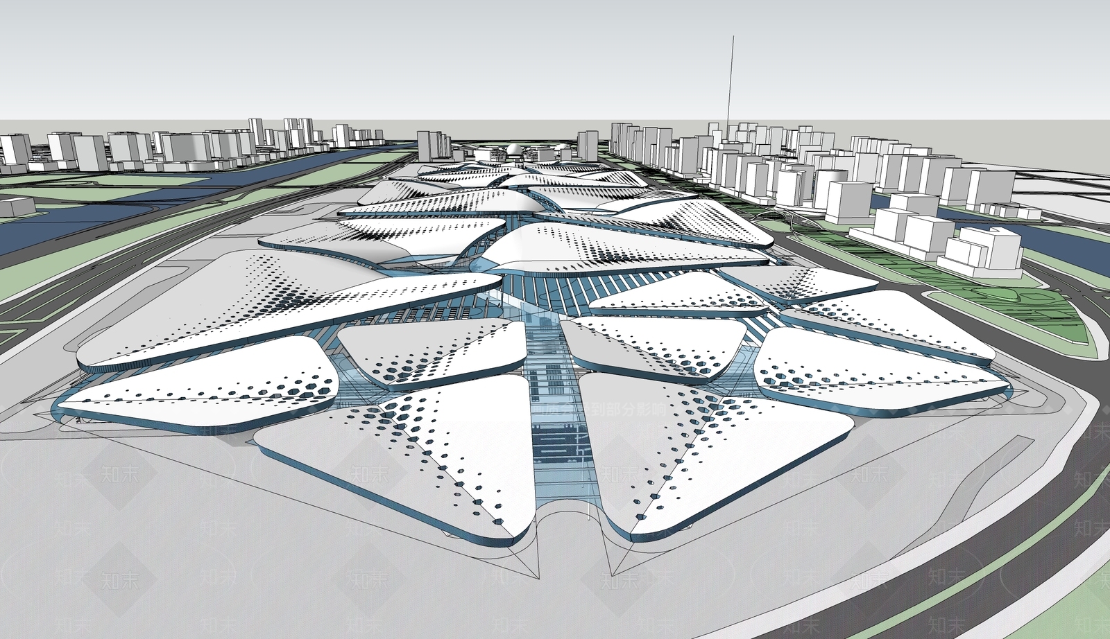 现代展览馆建筑SU模型下载【ID:1134727295】