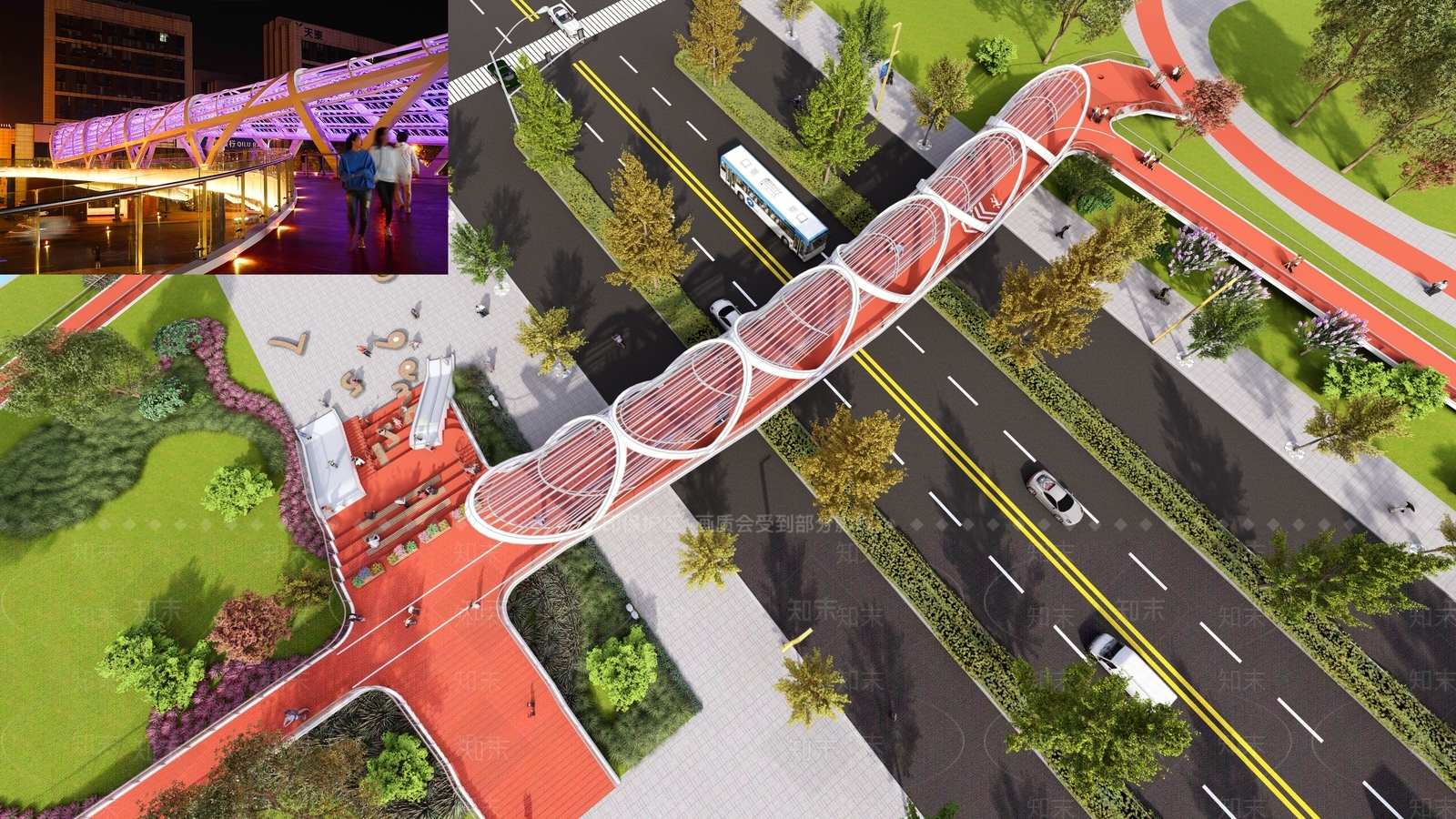 现代风格过街天桥SU模型下载【ID:1134732693】