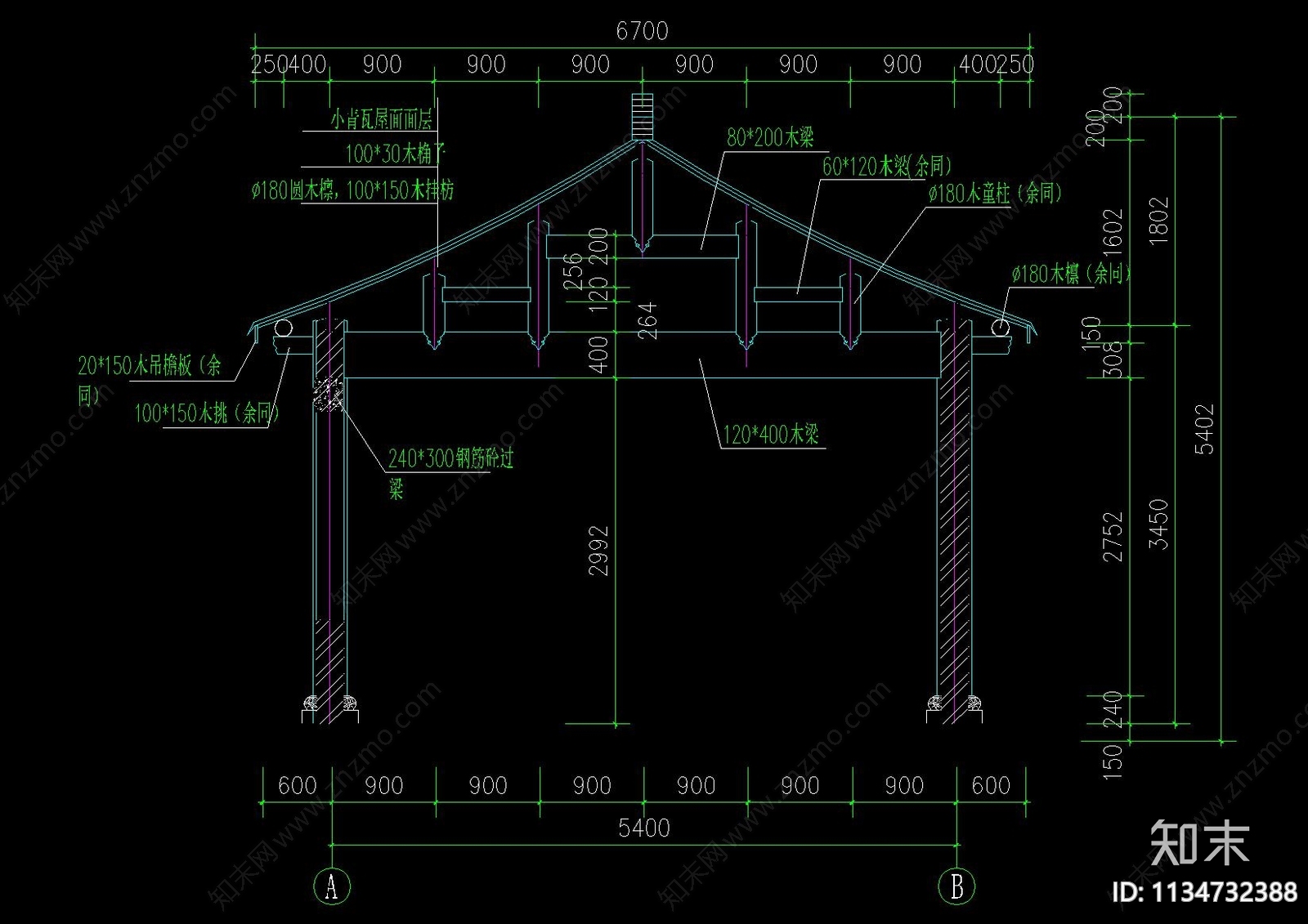 中式仿古建筑cad施工图下载【ID:1134732388】