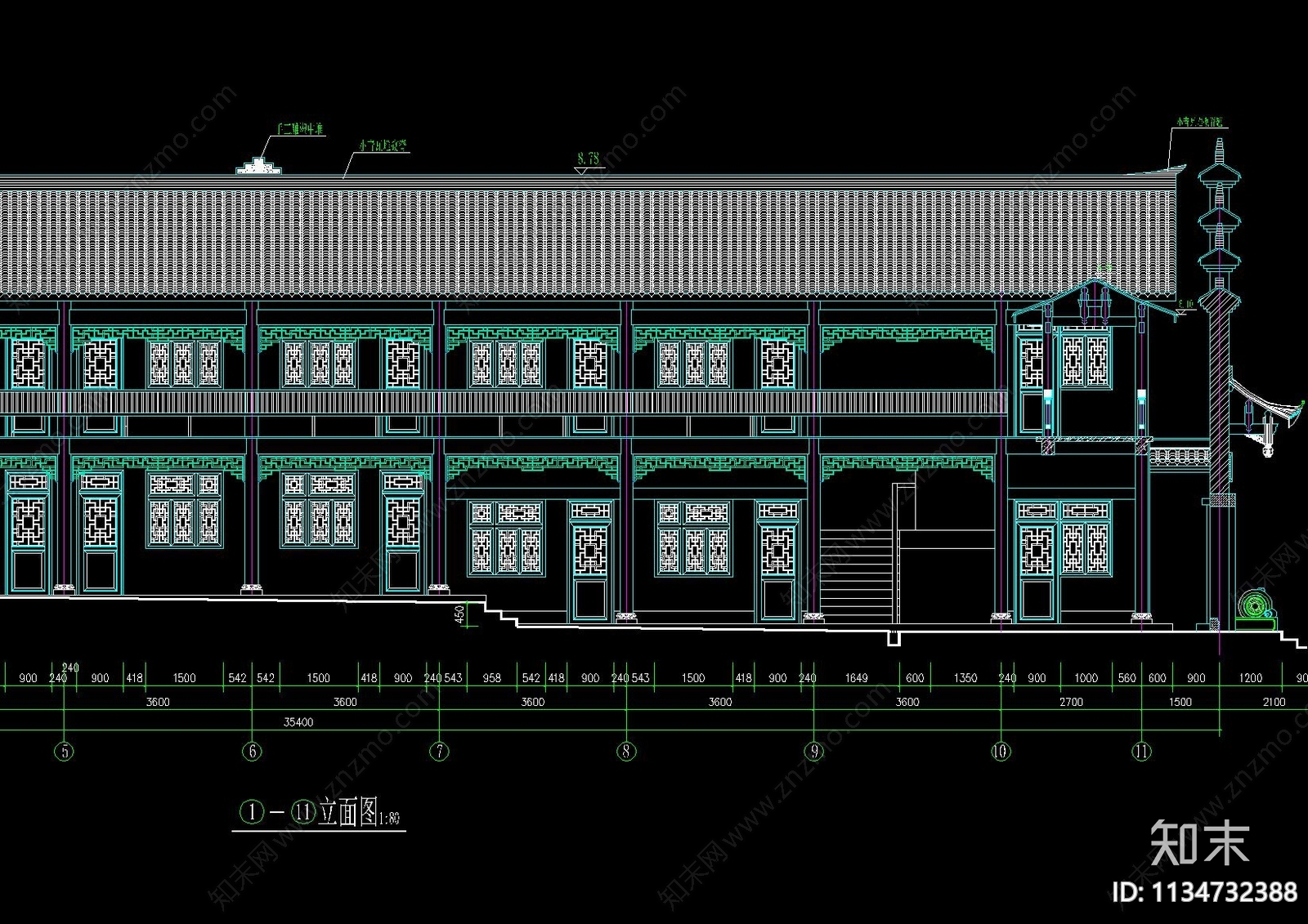 中式仿古建筑cad施工图下载【ID:1134732388】