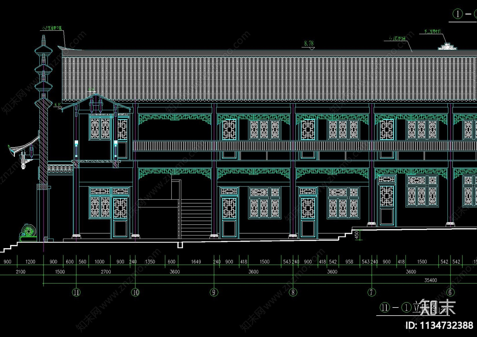 中式仿古建筑cad施工图下载【ID:1134732388】
