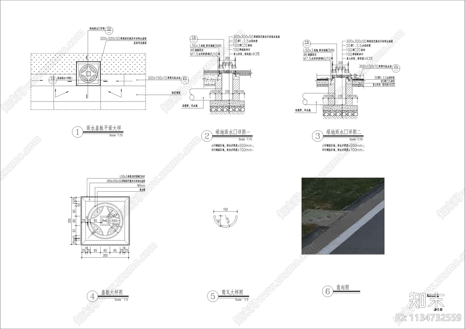 雨水口截水沟及井盖详图cad施工图下载【ID:1134732559】