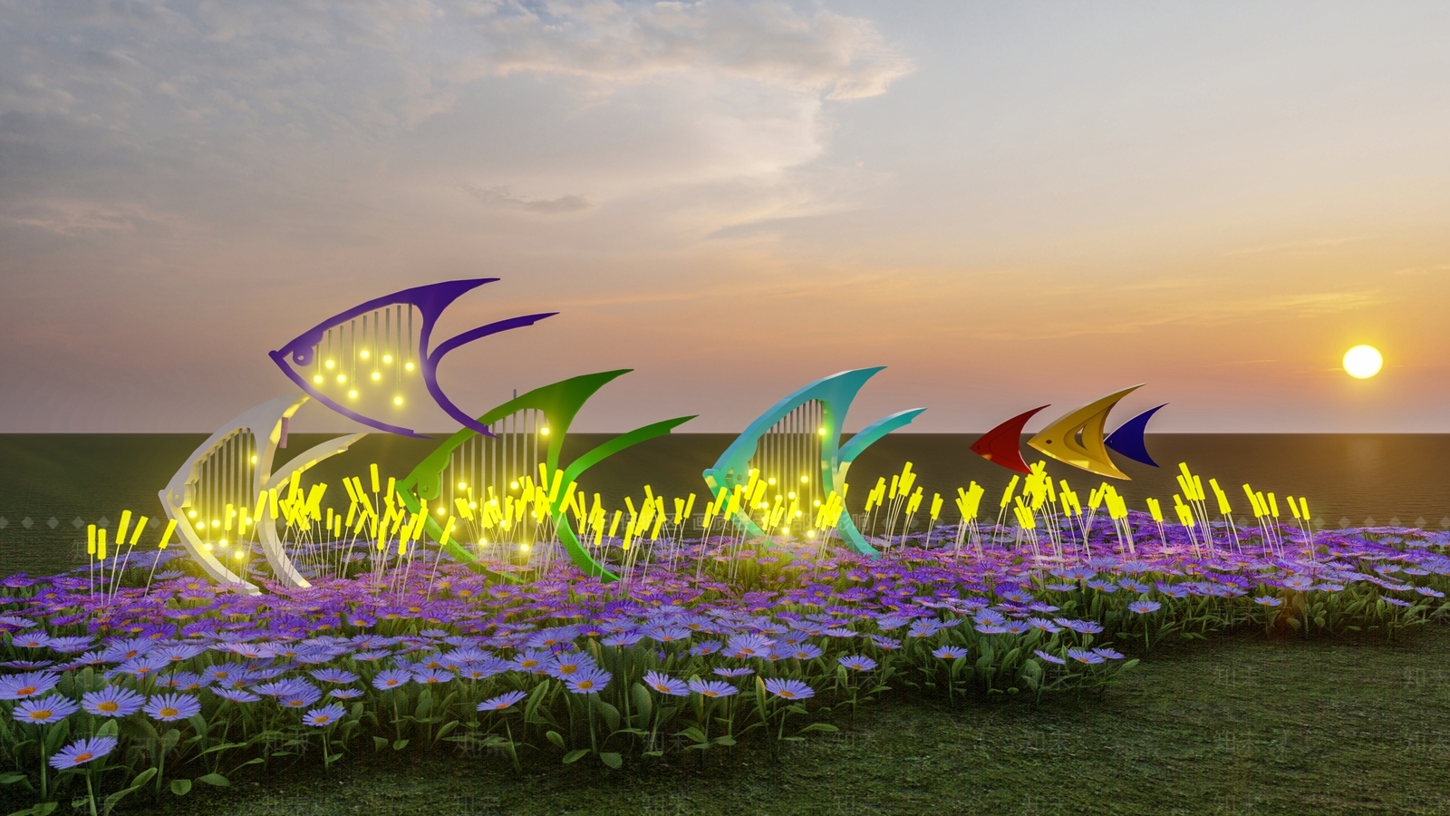 现代发光装置艺术景观小品SU模型下载【ID:1134734882】