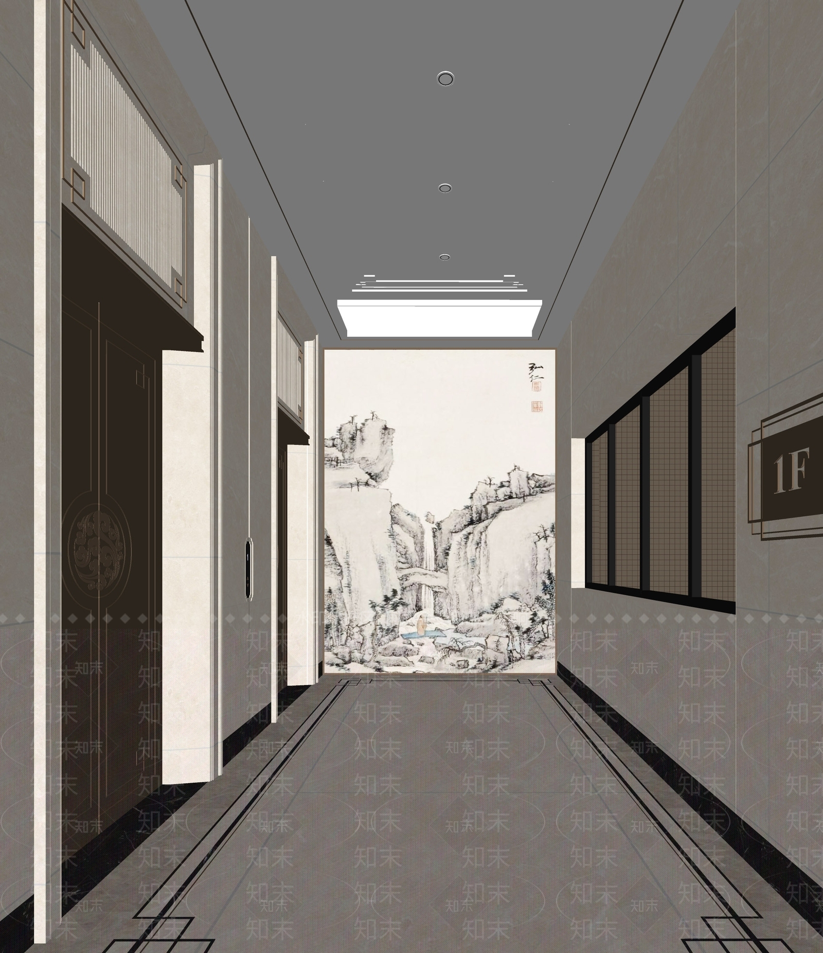 新中式电梯厅SU模型下载【ID:1134737678】