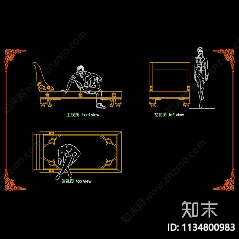 欧式经典椅凳三视图施工图下载【ID:1134800983】