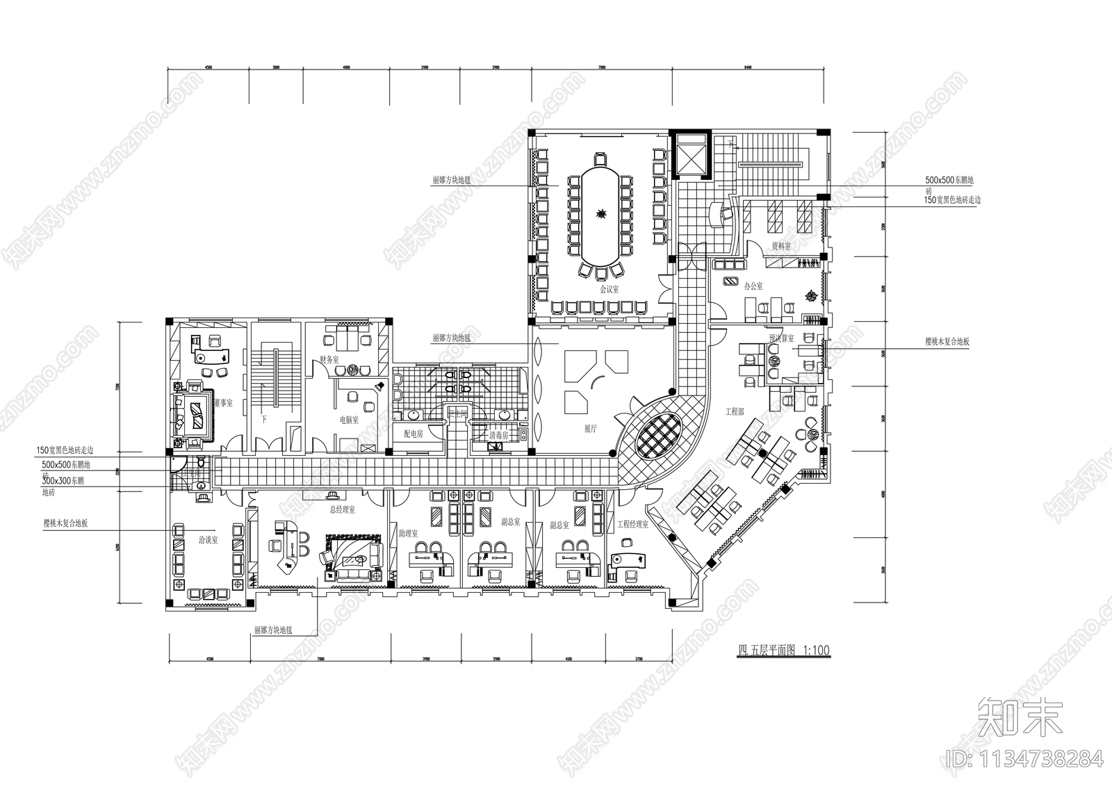 房地产公司办公空间cad施工图下载【ID:1134738284】