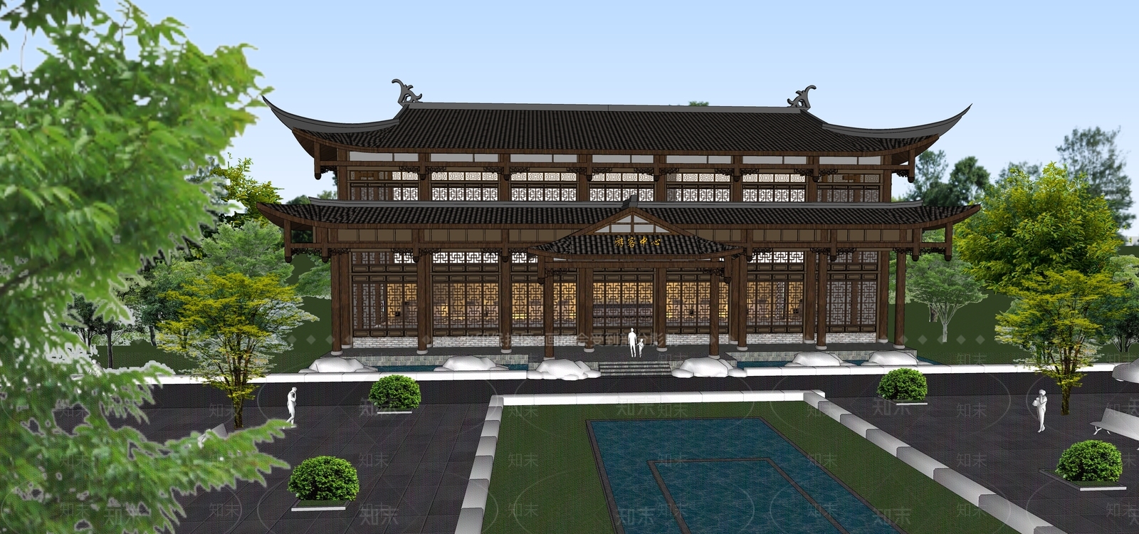 中式游客中心SU模型下载【ID:1134757517】