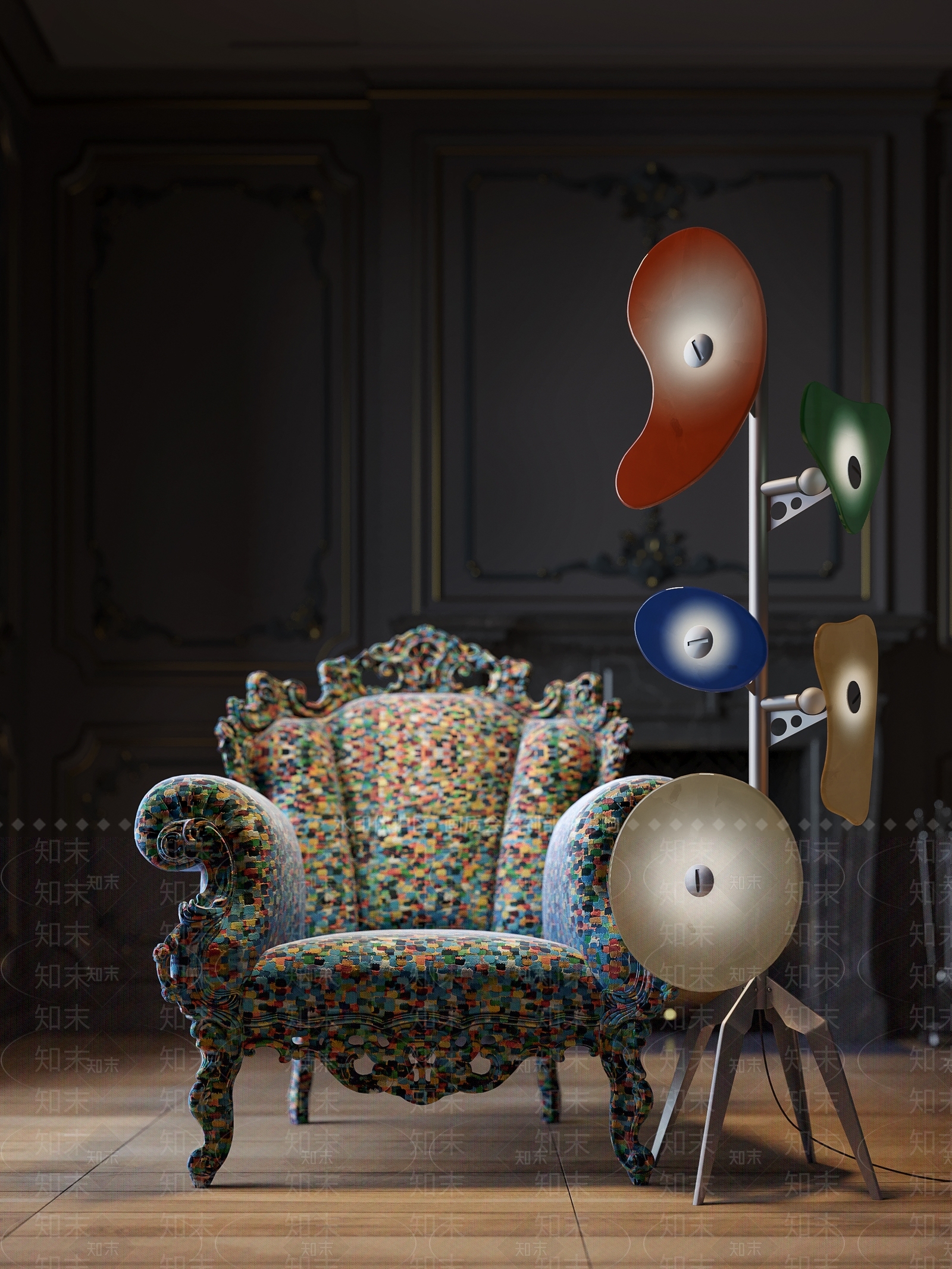 欧式古典亚历山德罗门迪尼单人沙发3D模型下载【ID:1134758861】