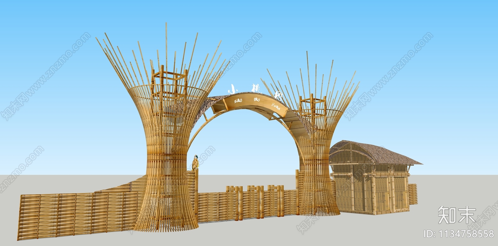 现代竹艺入口大门SU模型下载【ID:1134758558】