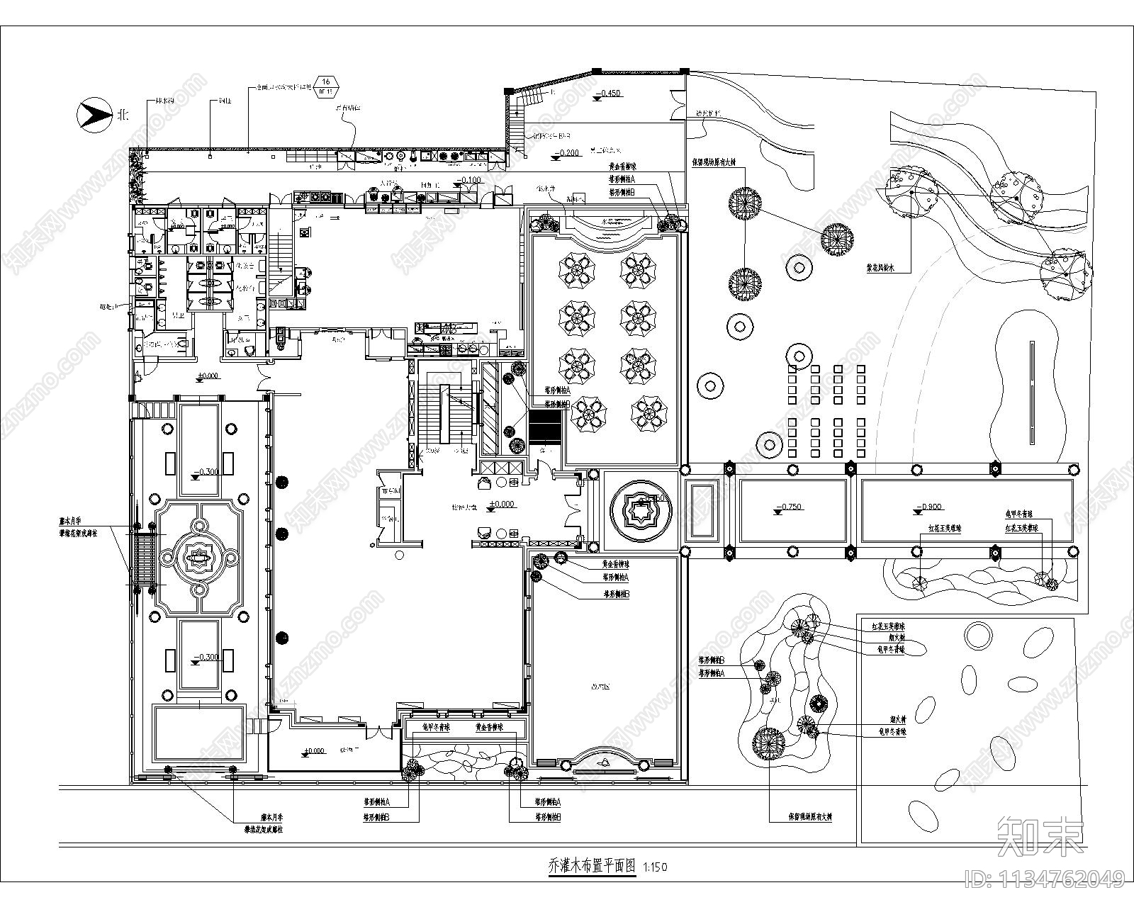 会所绿化景观平面图施工图下载【ID:1134762049】