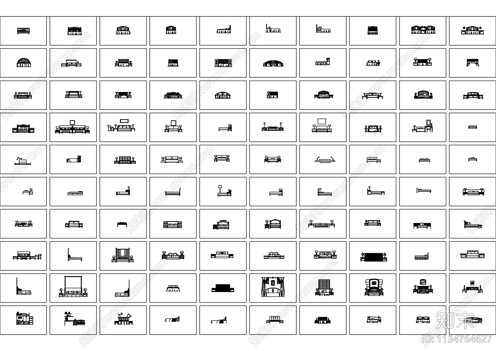 超全床品类cad施工图下载【ID:1134764627】