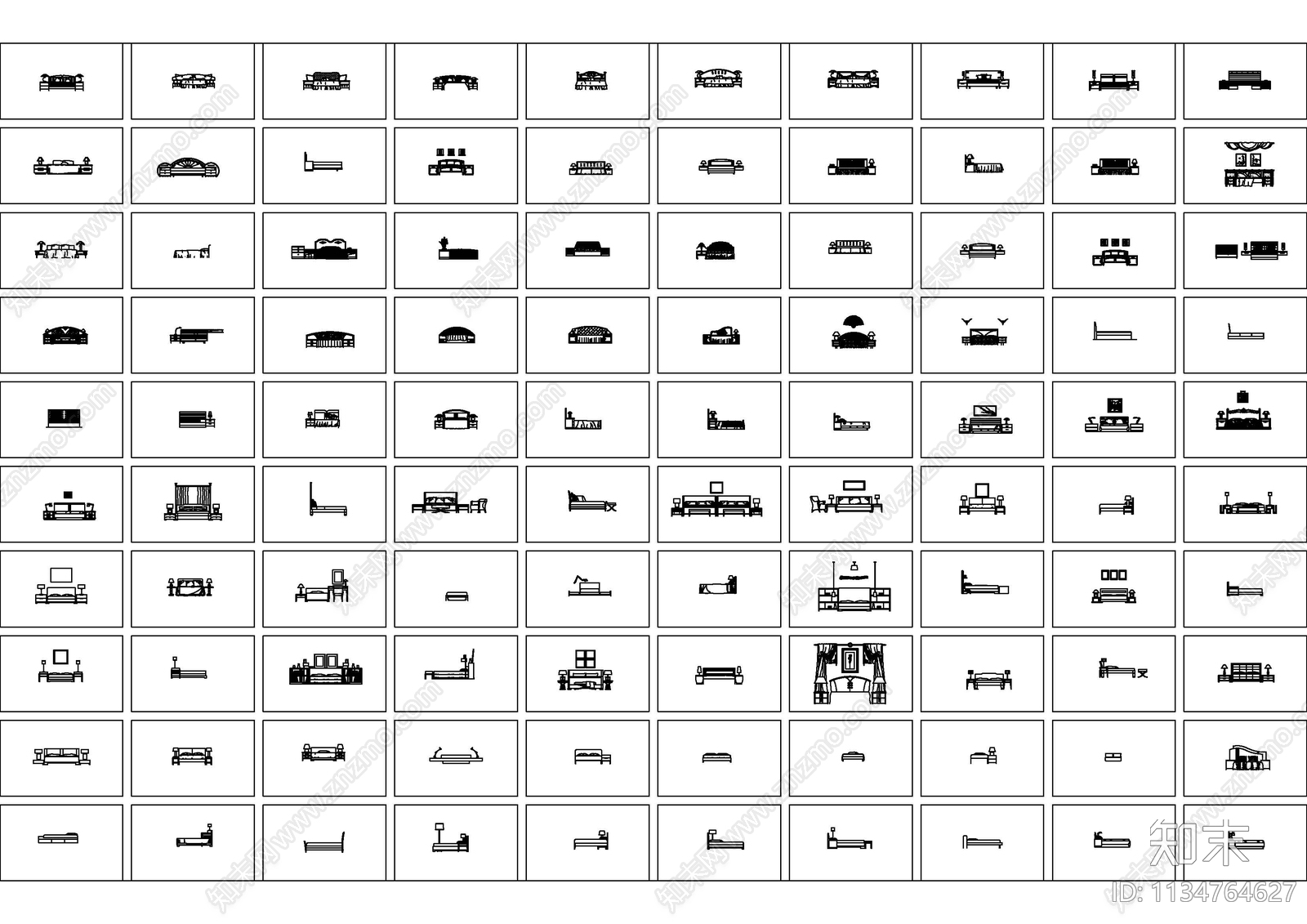 超全床品类cad施工图下载【ID:1134764627】