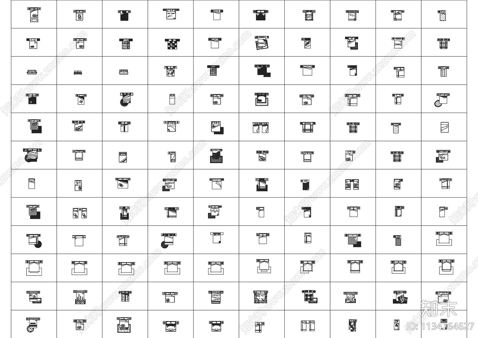 超全床品类cad施工图下载【ID:1134764627】
