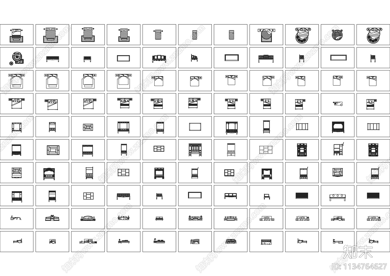 超全床品类cad施工图下载【ID:1134764627】