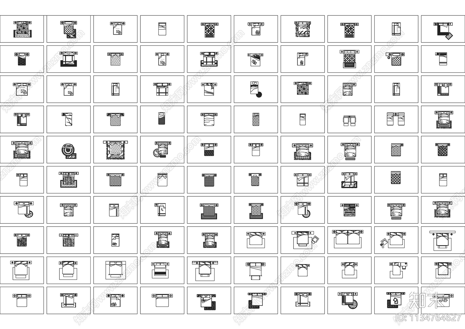 超全床品类cad施工图下载【ID:1134764627】