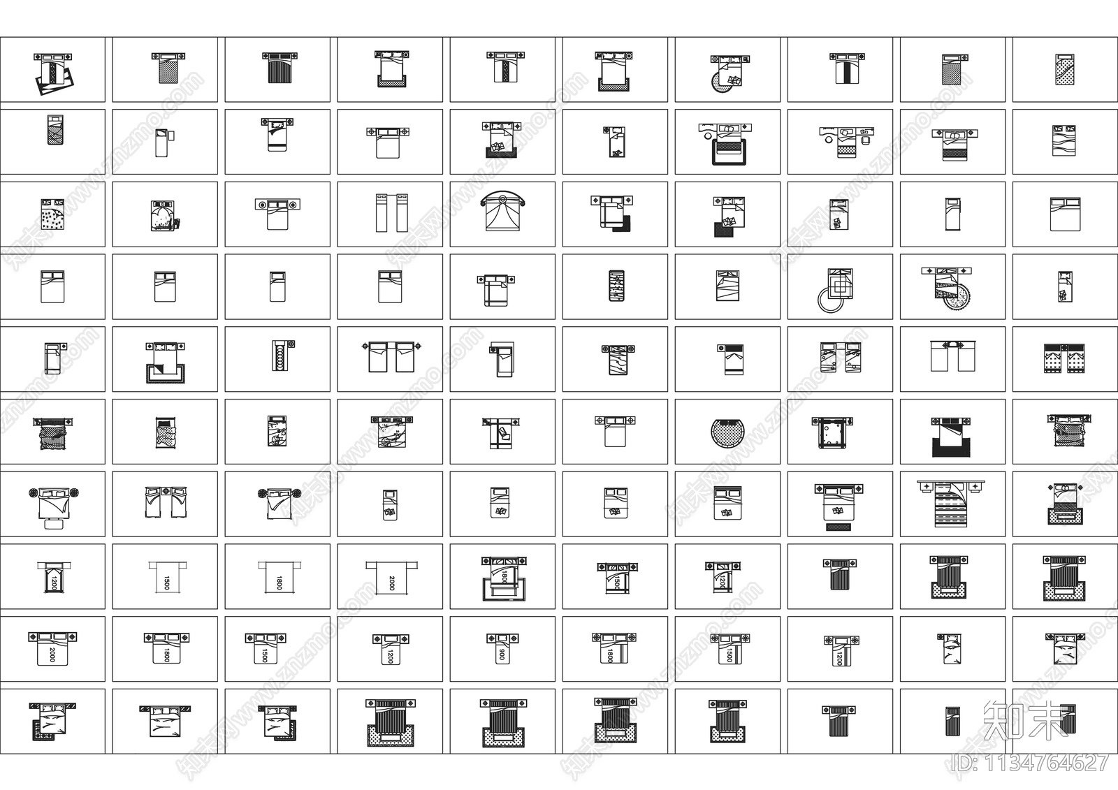 超全床品类cad施工图下载【ID:1134764627】