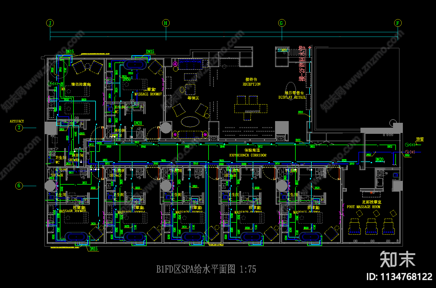 豪华酒店SPA区给排水施工图下载【ID:1134768122】