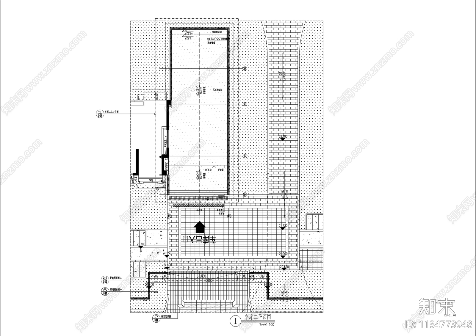 景观大区车库入口节点详图cad施工图下载【ID:1134773948】